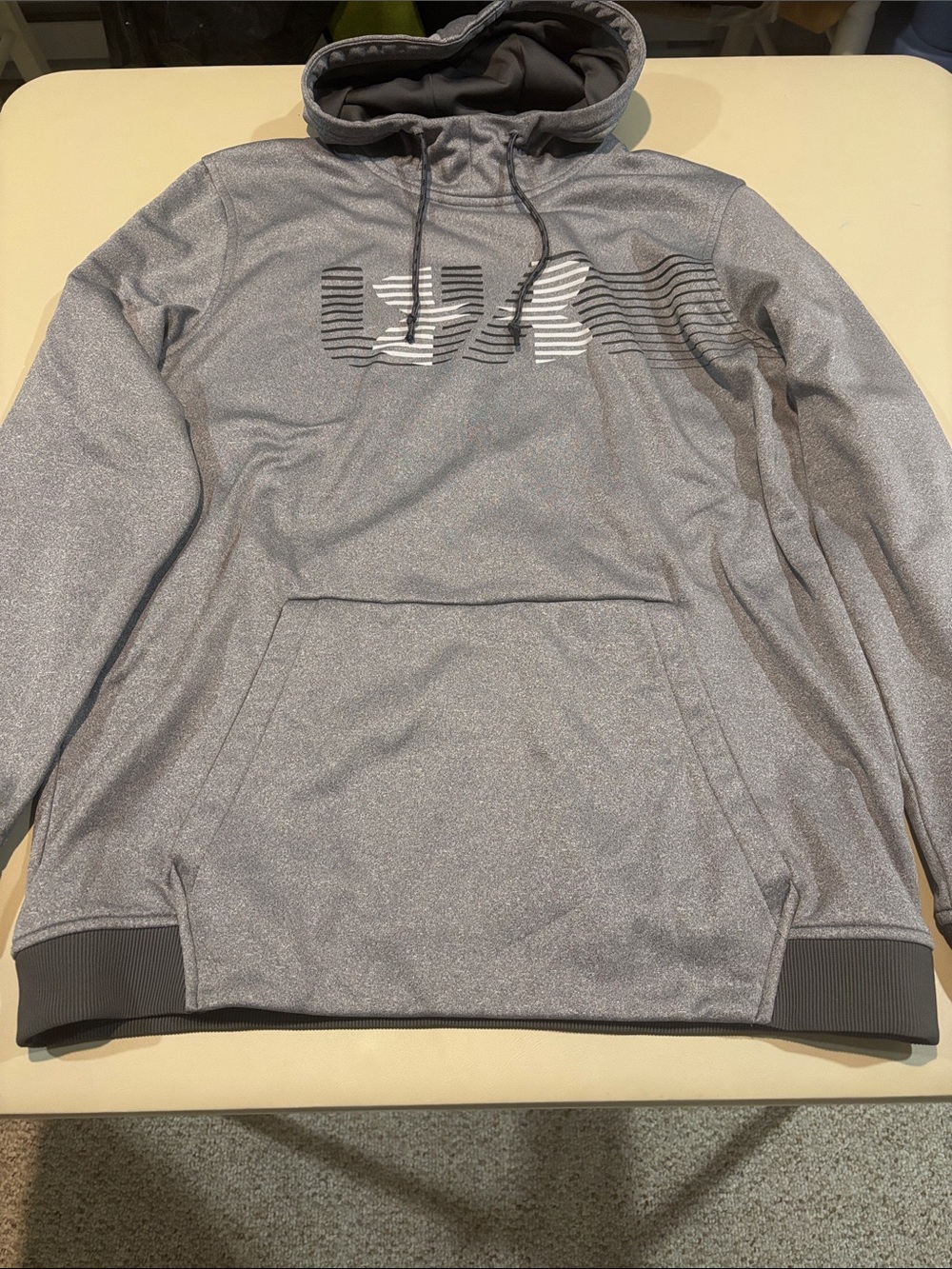 Gray Under Armour Coolgear Athletic Hooded Pullover with Striped Logo Size L